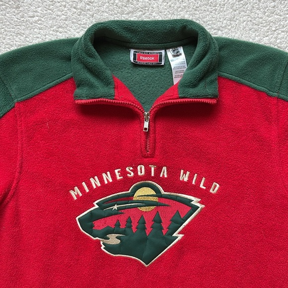 Vintage 90s/Y2K Reebok NHL Minnesota Wild Cut & Sew Embroidered 1/4 Zip Fleece - Picture 3 of 7
